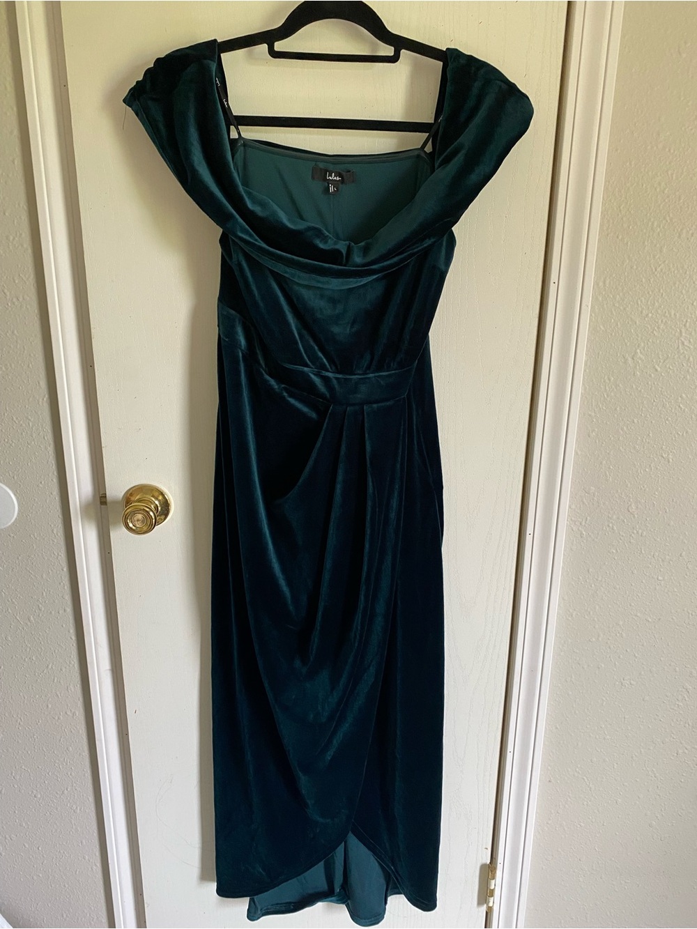 Lulu's Deep Teal Velvet Cowl Midi Dress